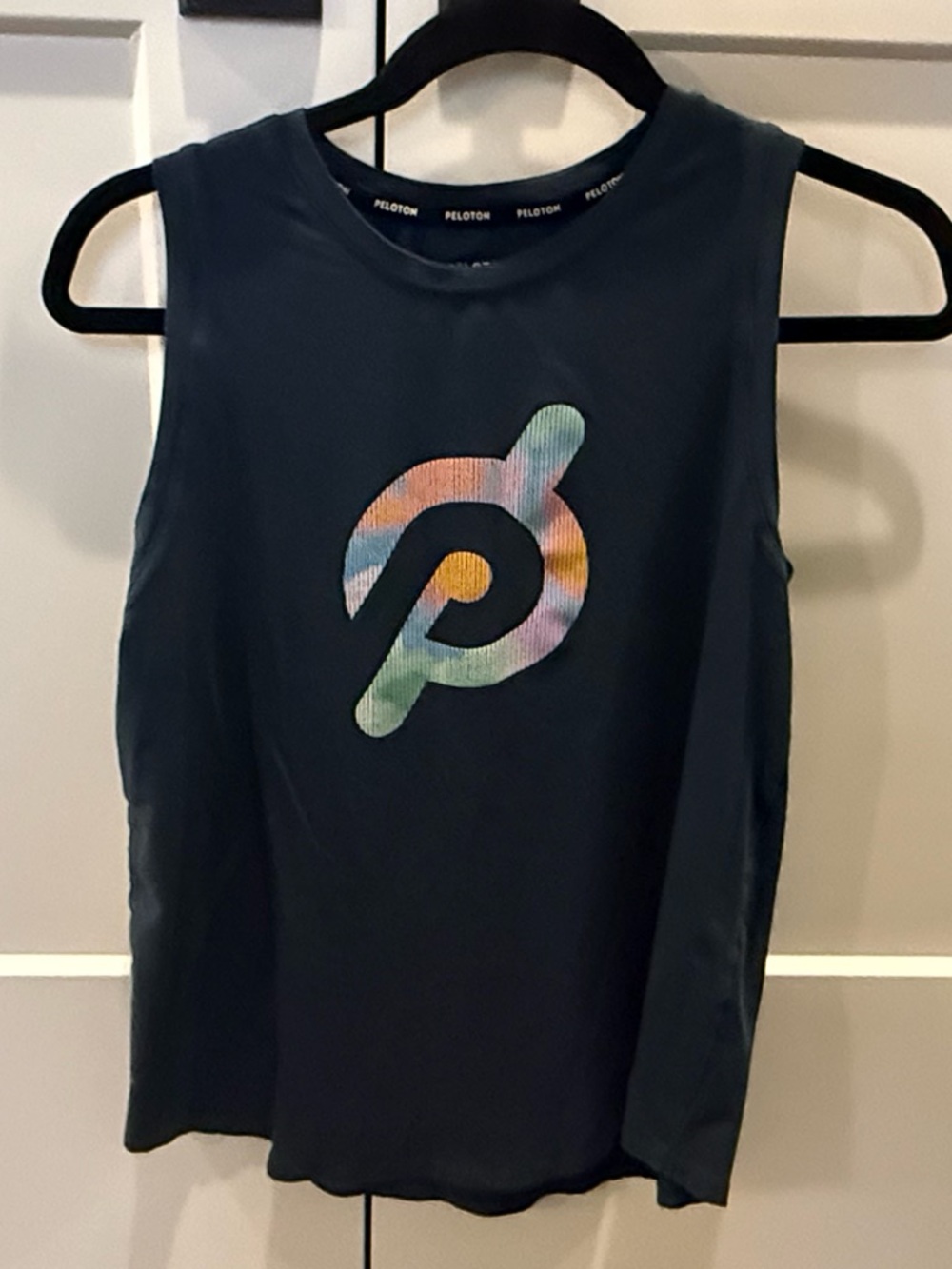Peloton Women's Dark Teal Tank with Multicolor Gradient Logo, M